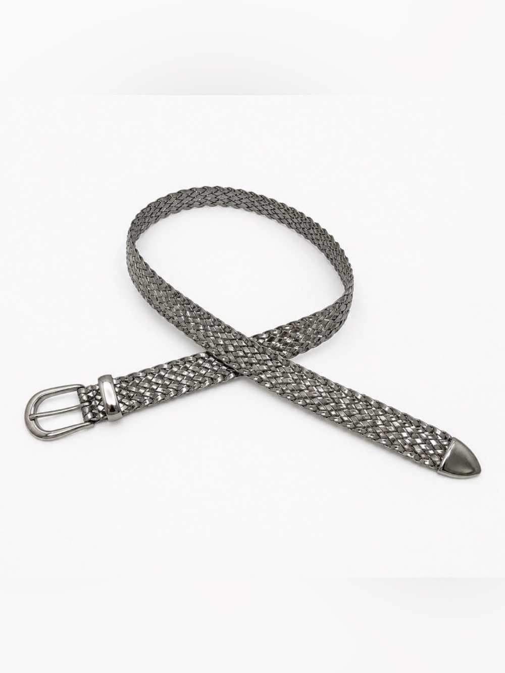Braided Metallic Gray Belt - Classic Woven Style